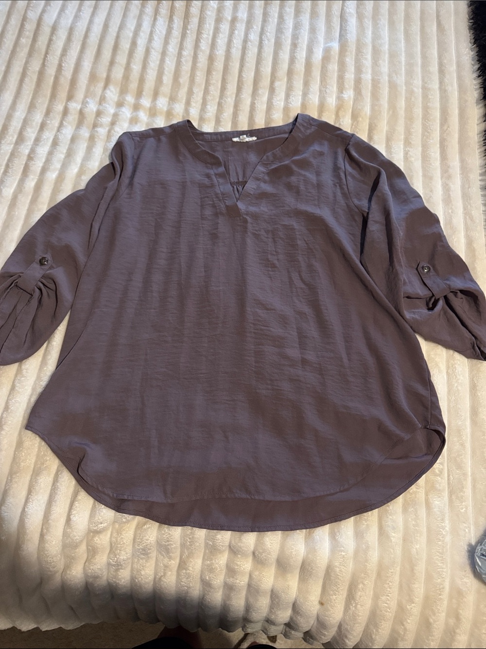 Maurices Slate Purple V-Neck Roll-Tab Blouse